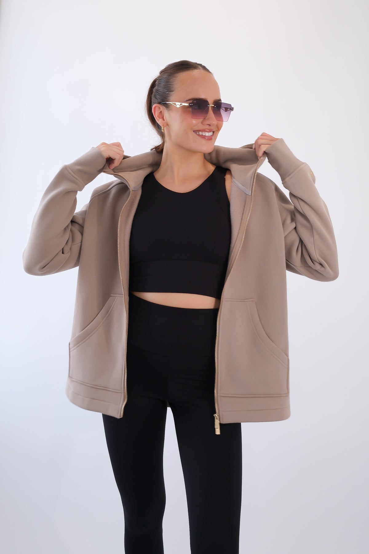 LENI FULL ZIP HOODIE TAUPE