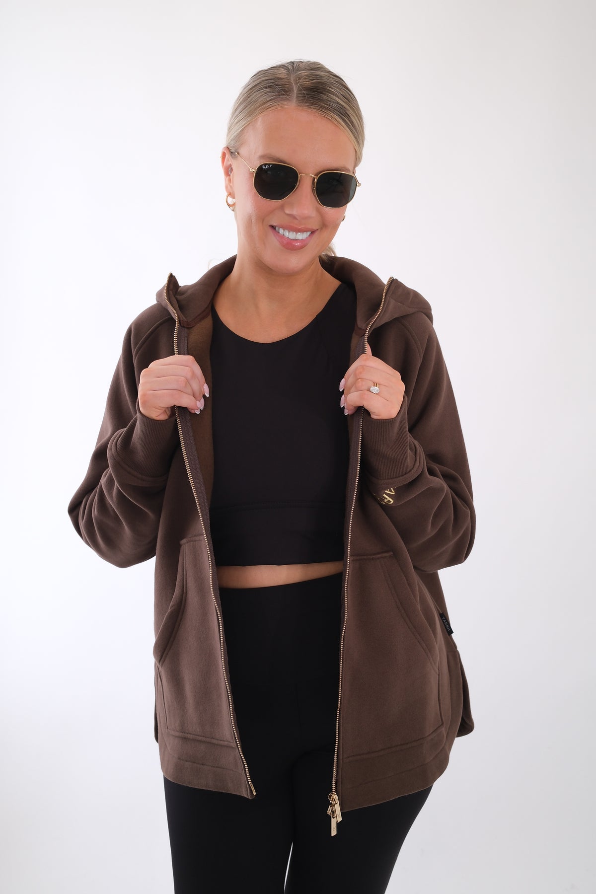 LENI FULL ZIP HOODIE BROWN