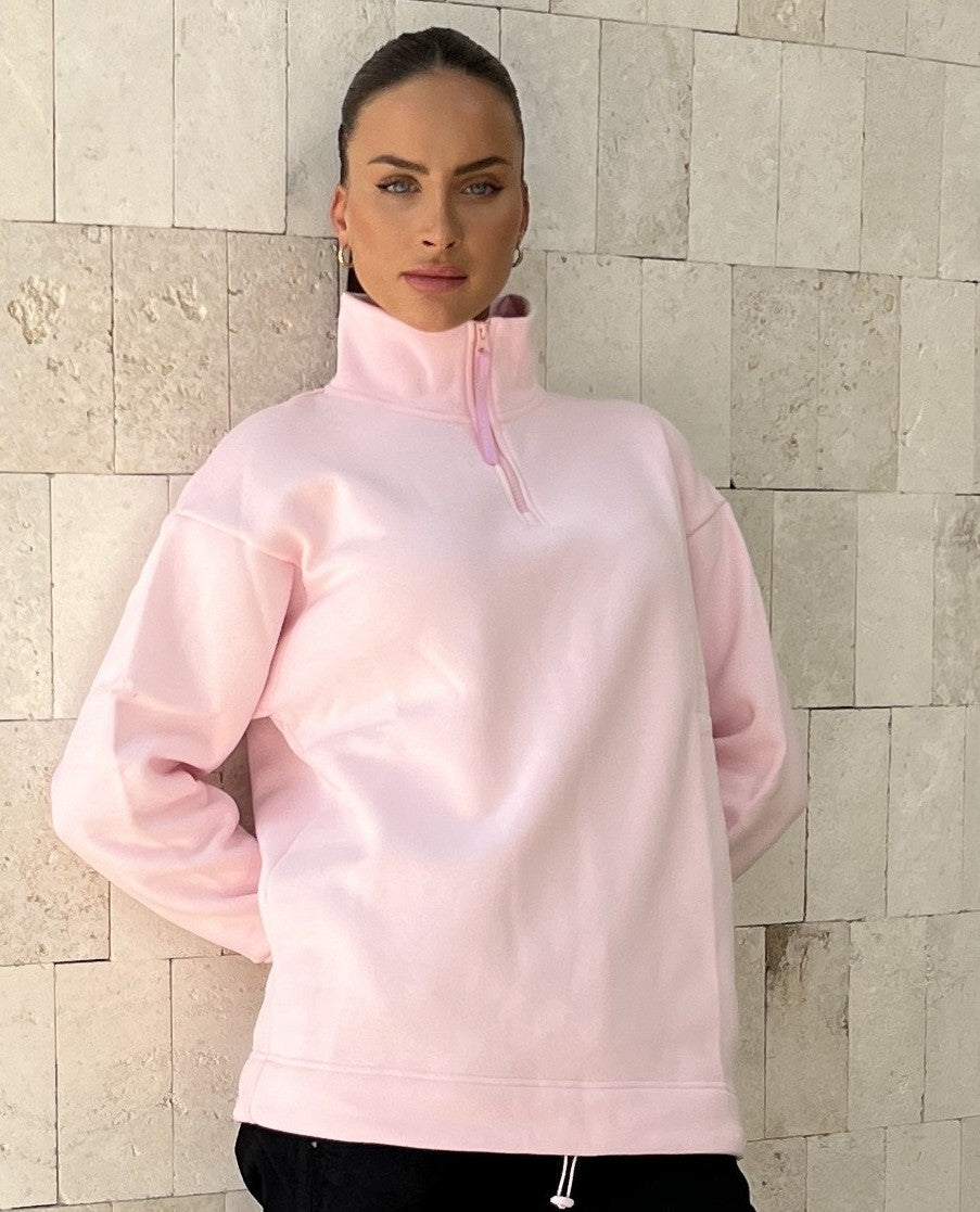 Alora Pink Half Zip Sweater