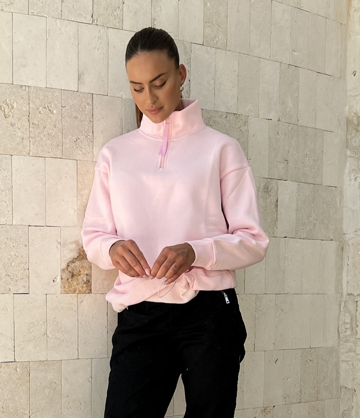 Alora Pink Half Zip Sweater