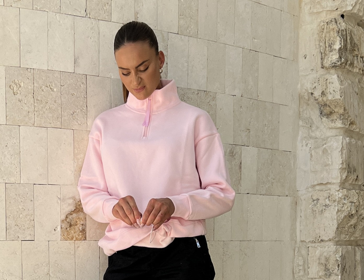 Alora Pink Half Zip Sweater