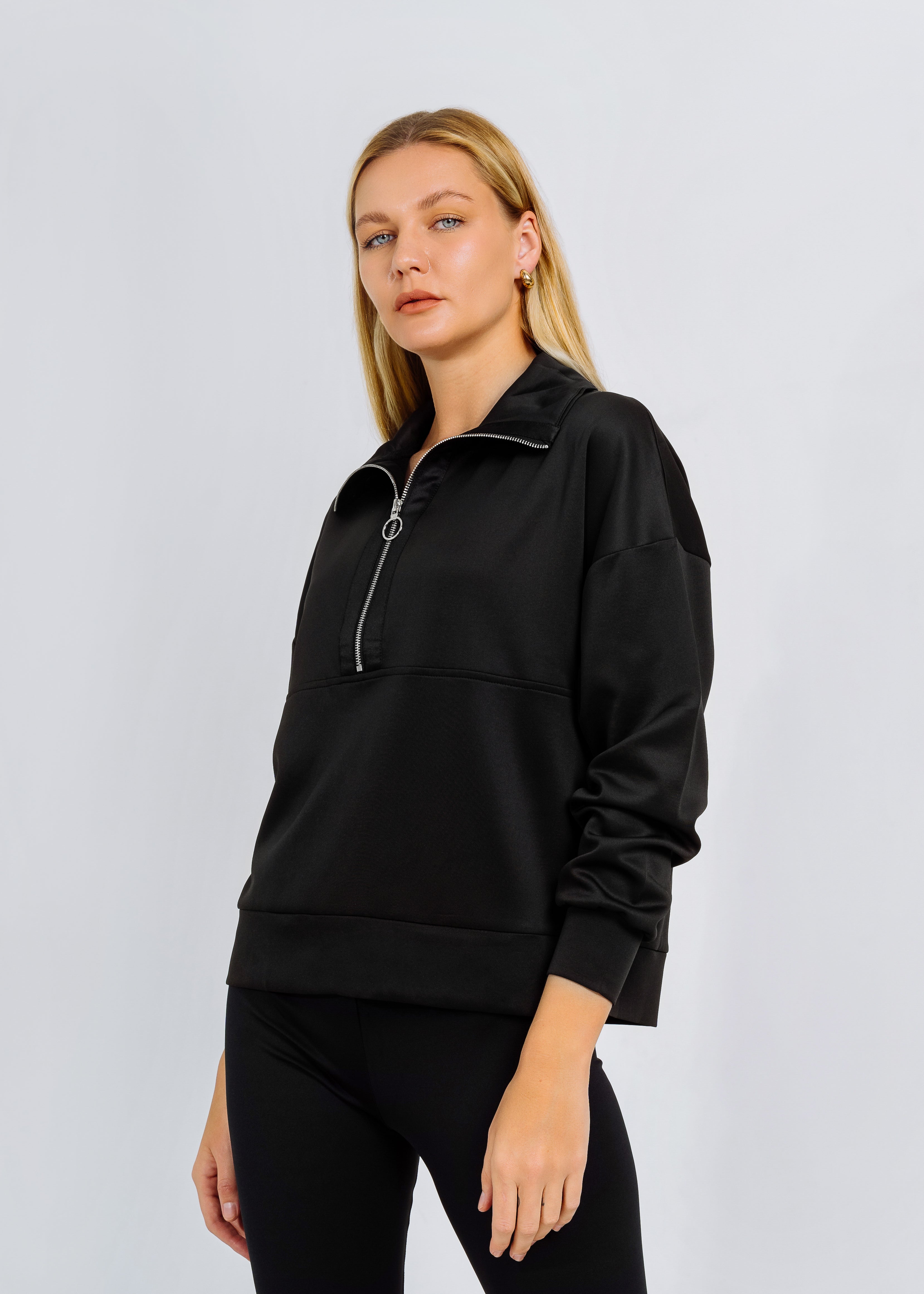 LUMI SATIN LINED HALF ZIP BLACK