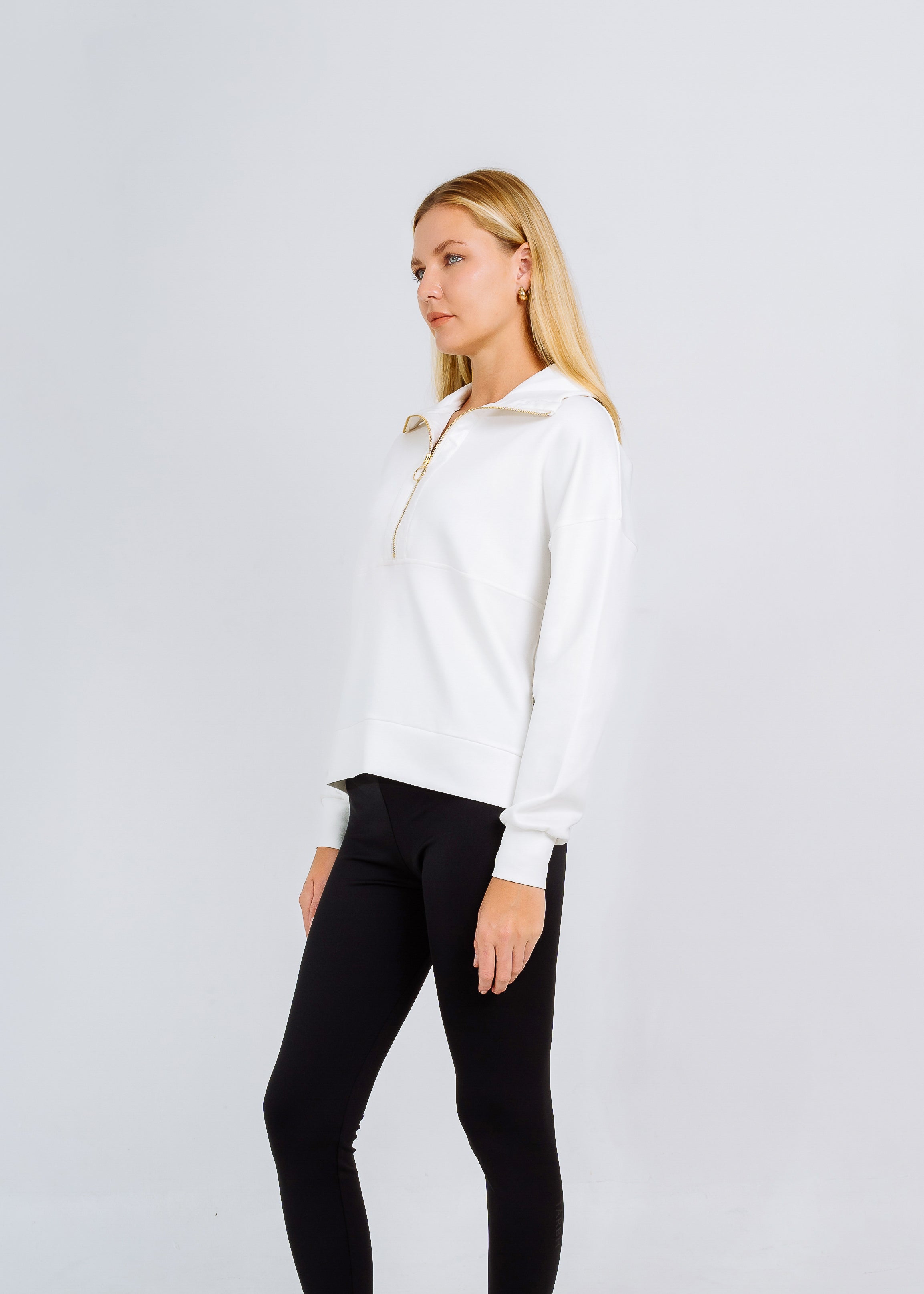 LUMI SATIN LINED HALF ZIP WHITE