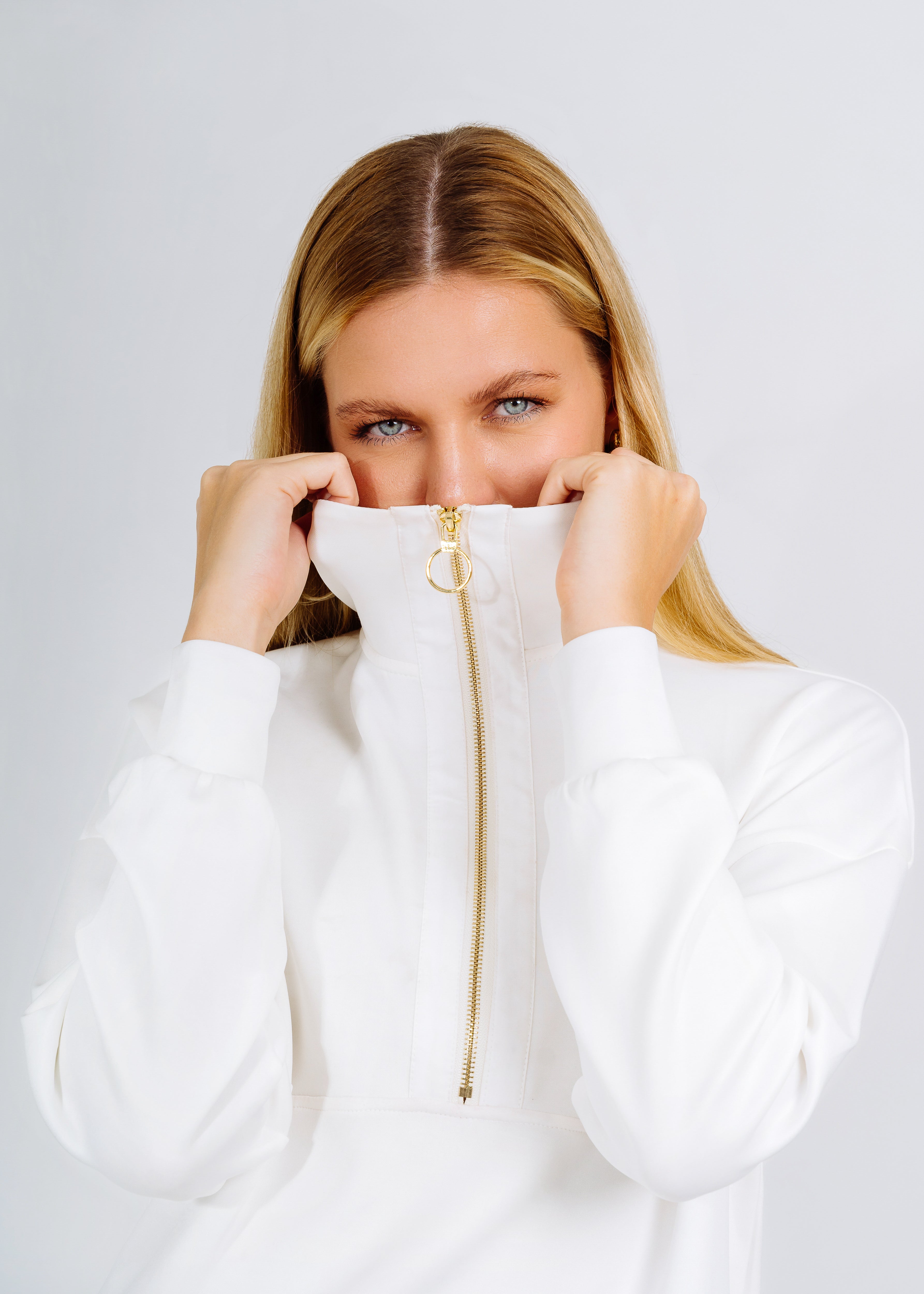 LUMI SATIN LINED HALF ZIP WHITE