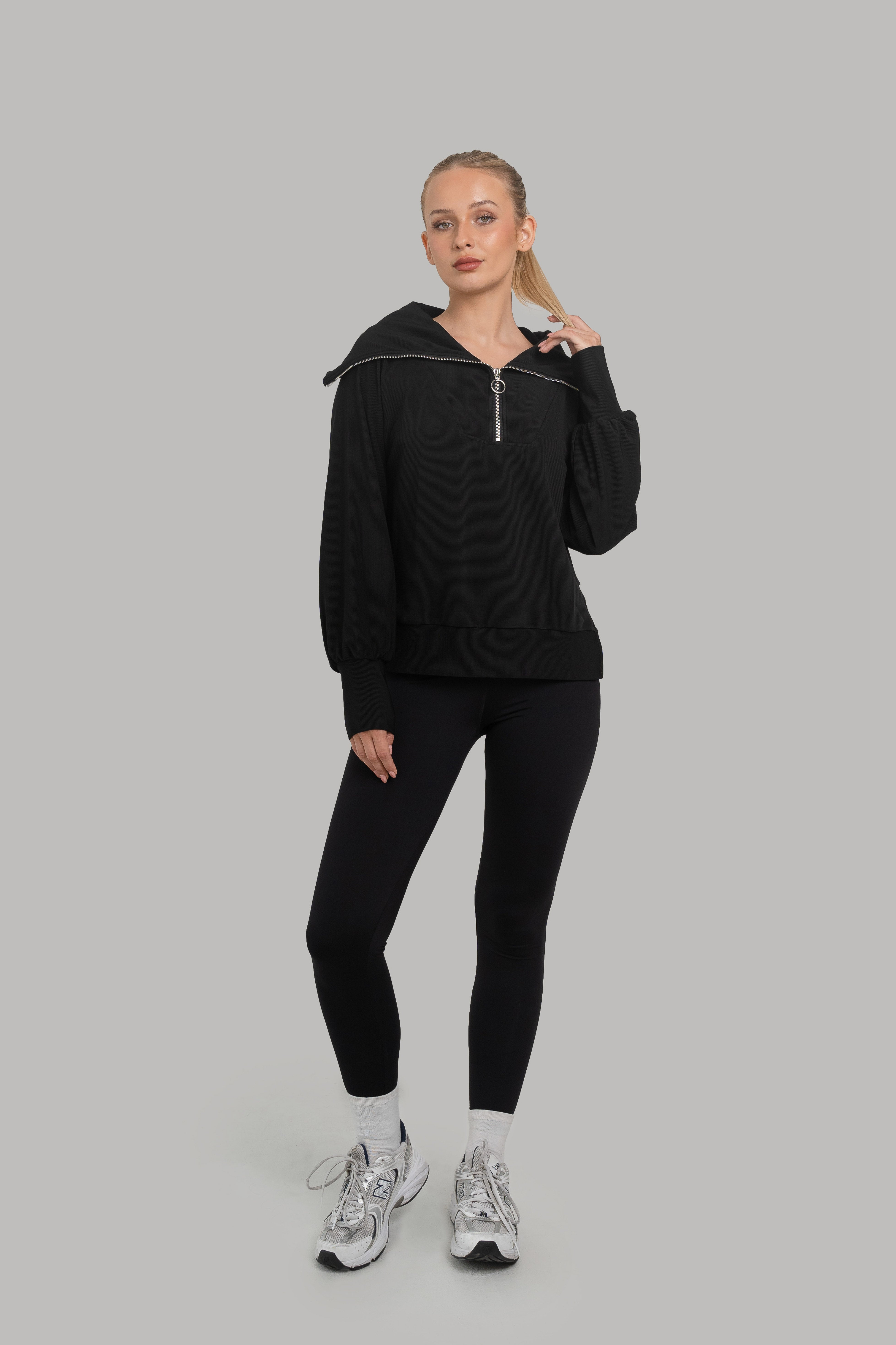 Lyra Long Half Zip Sweater Black