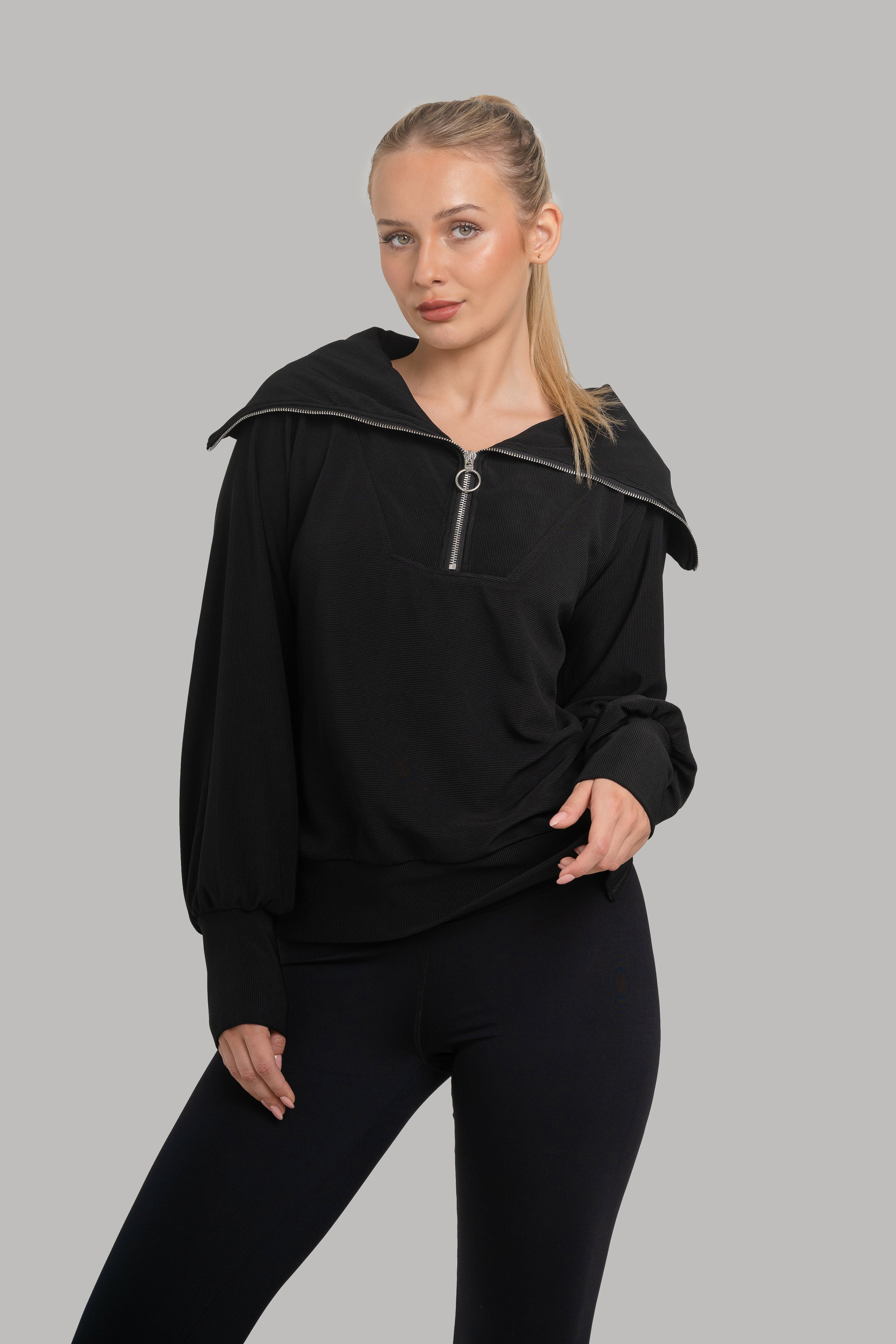 Lyra Long Half Zip Sweater Black