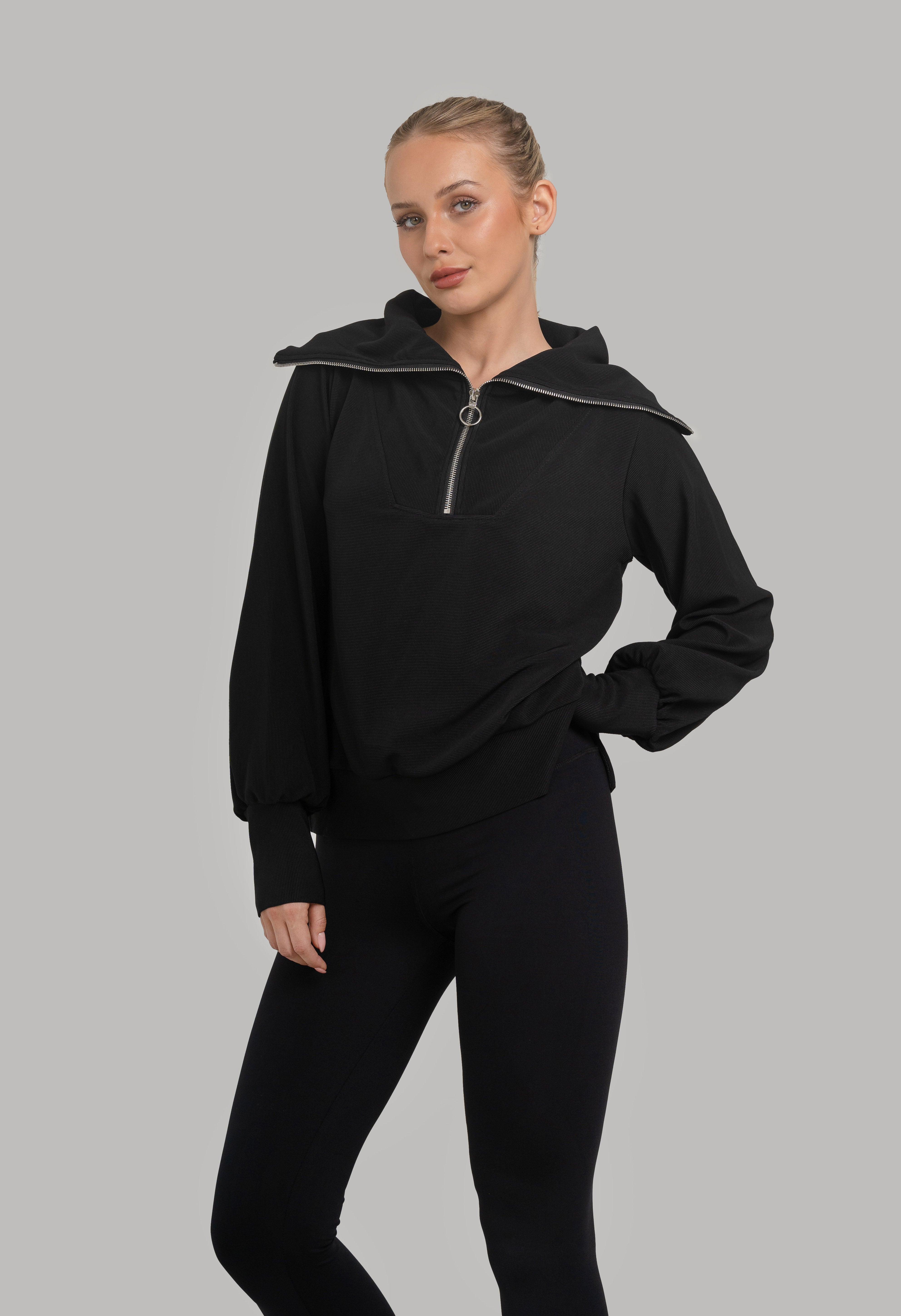 Lyra Long Half Zip Sweater Black