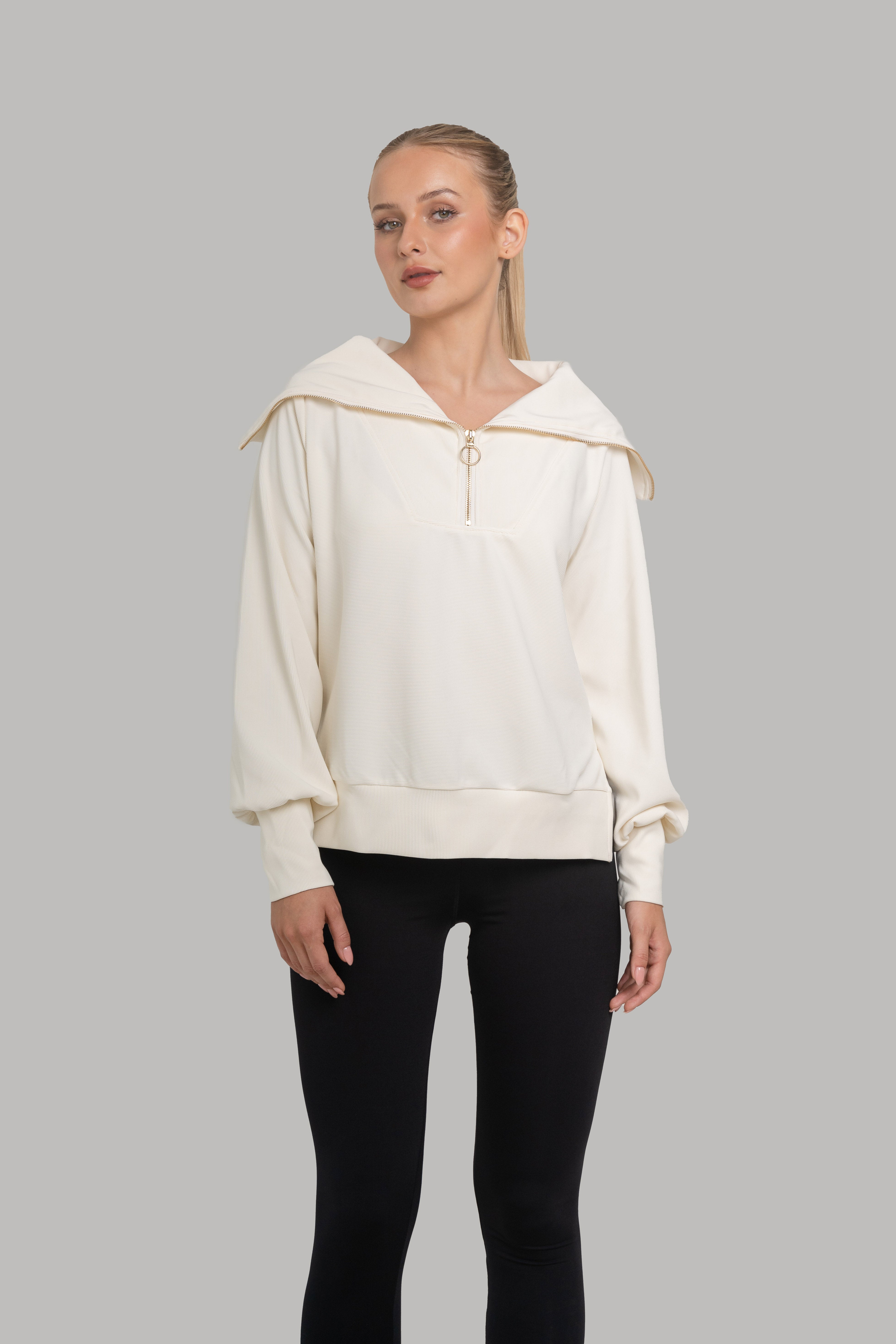 Lyra Long Half Zip Sweater Cream