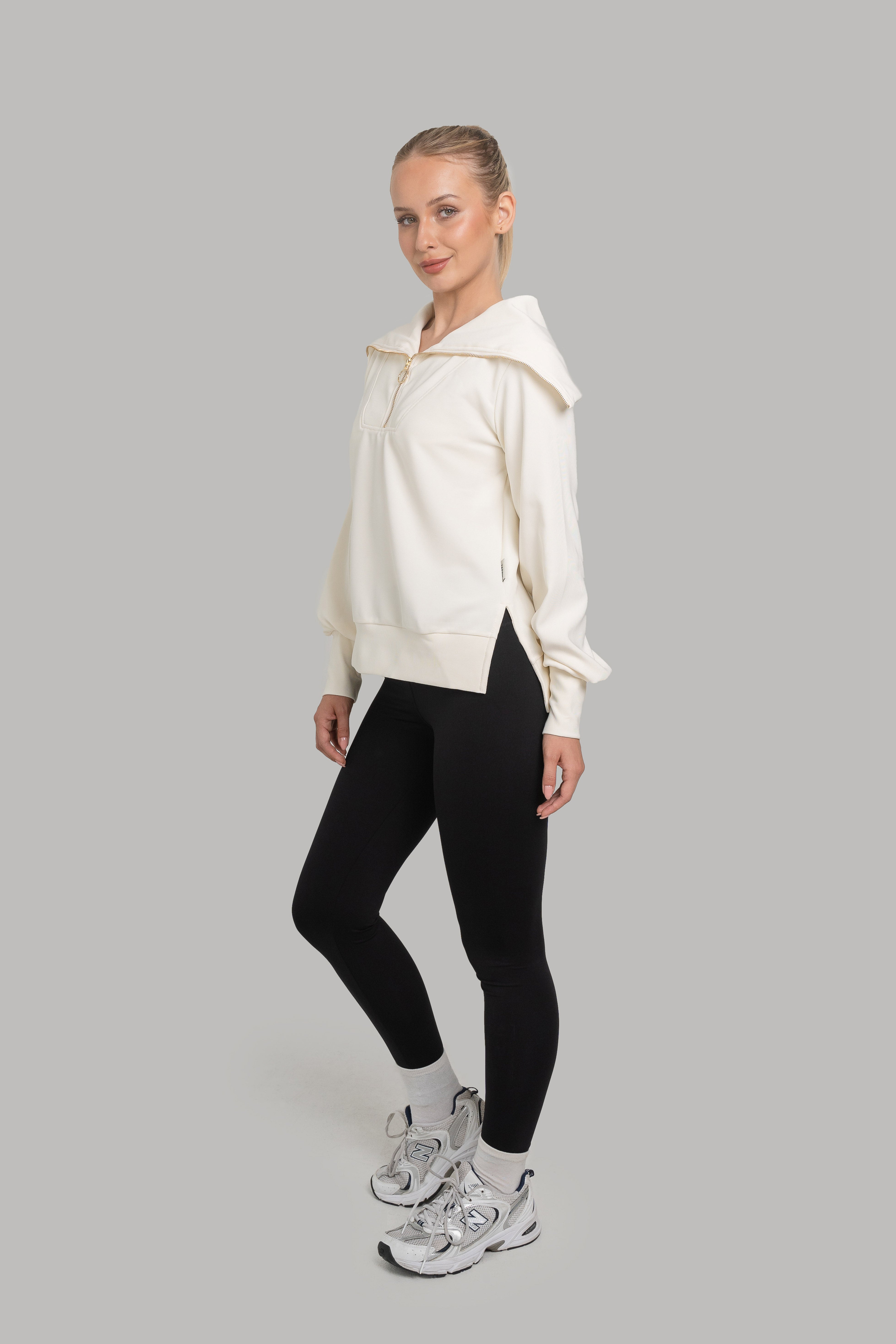 Lyra Long Half Zip Sweater Cream