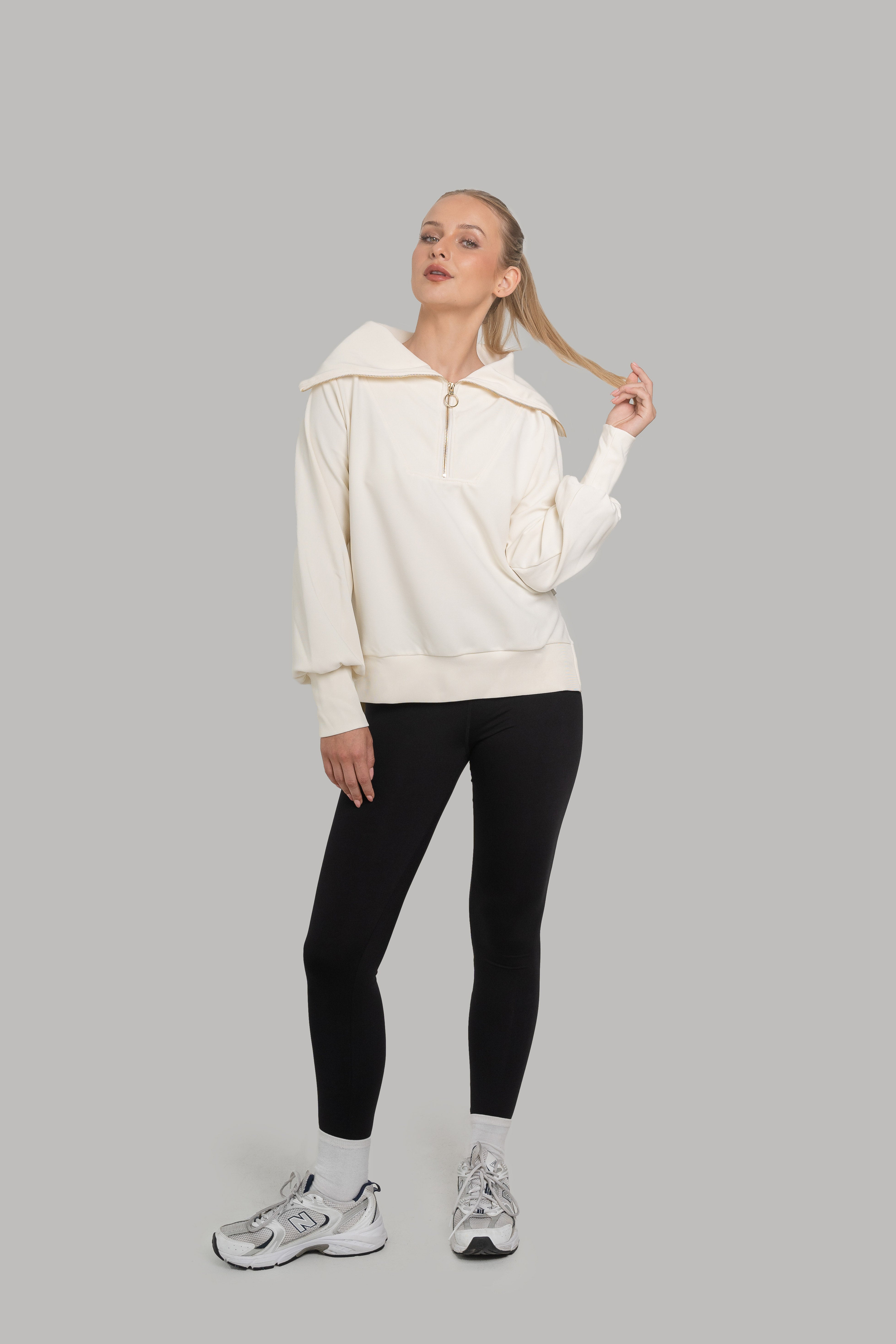 Lyra Long Half Zip Sweater Cream