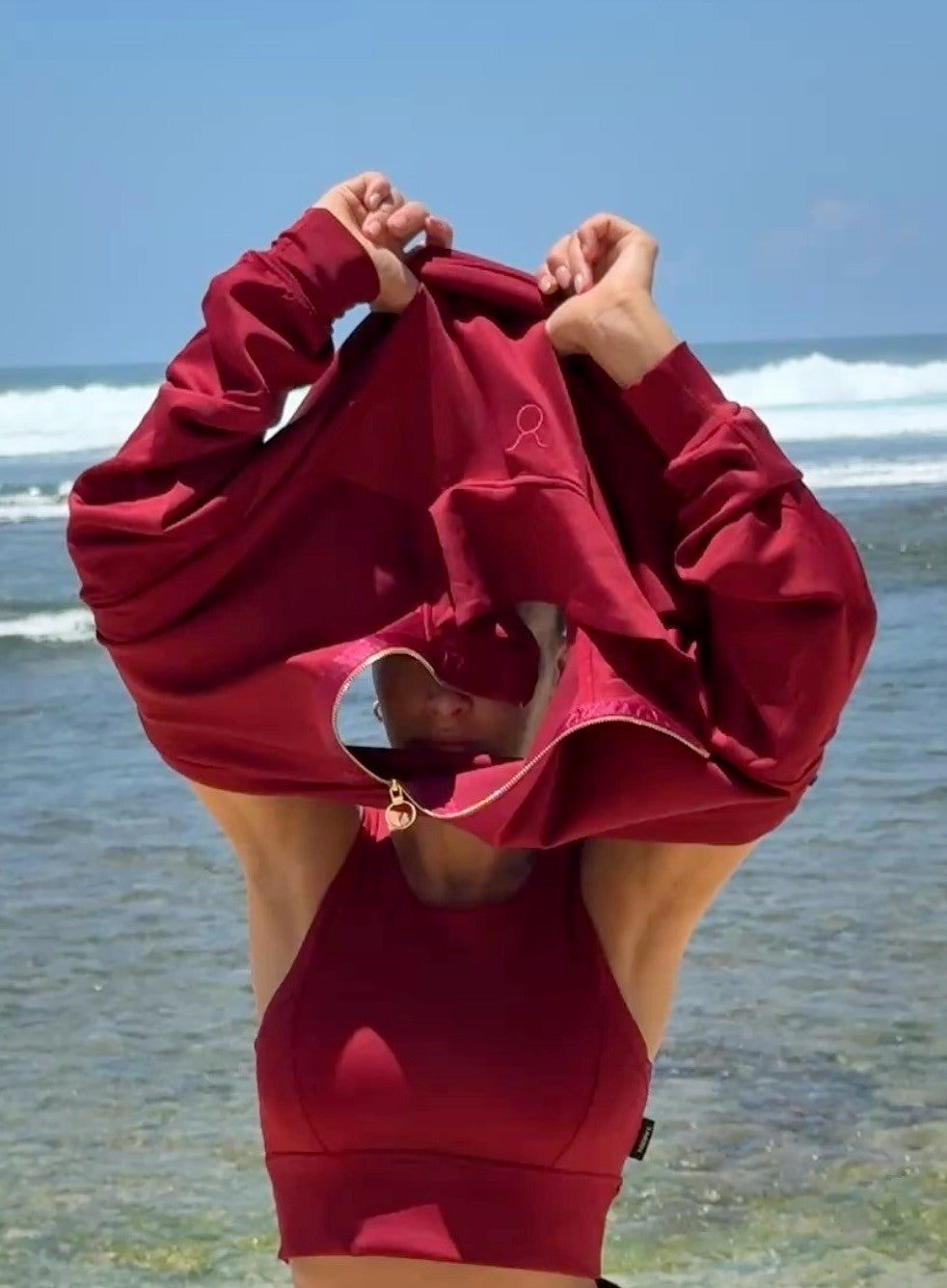 LUMI SATIN LINED HALF ZIP DARK CHERRY