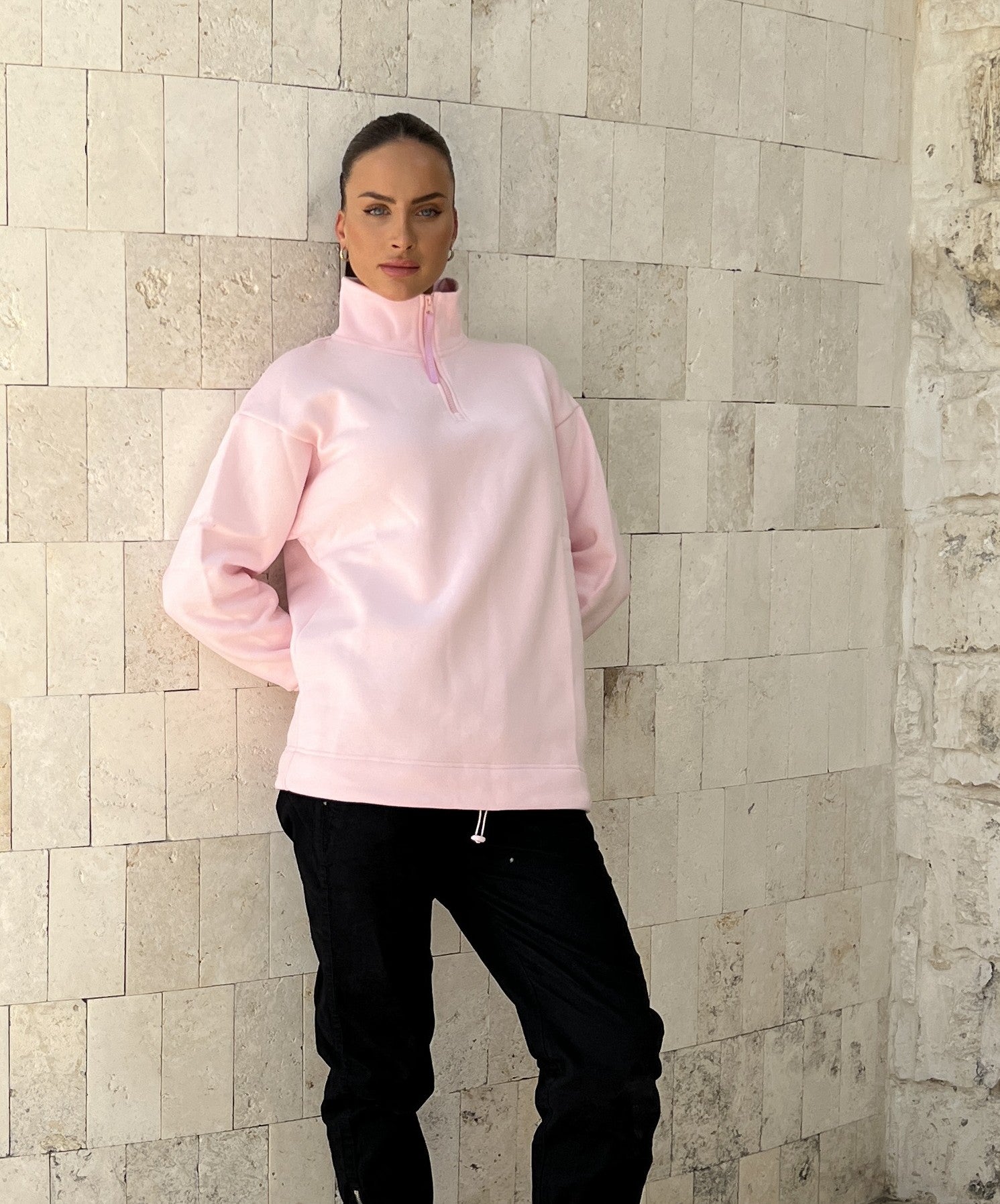 Alora Pink Half Zip Sweater