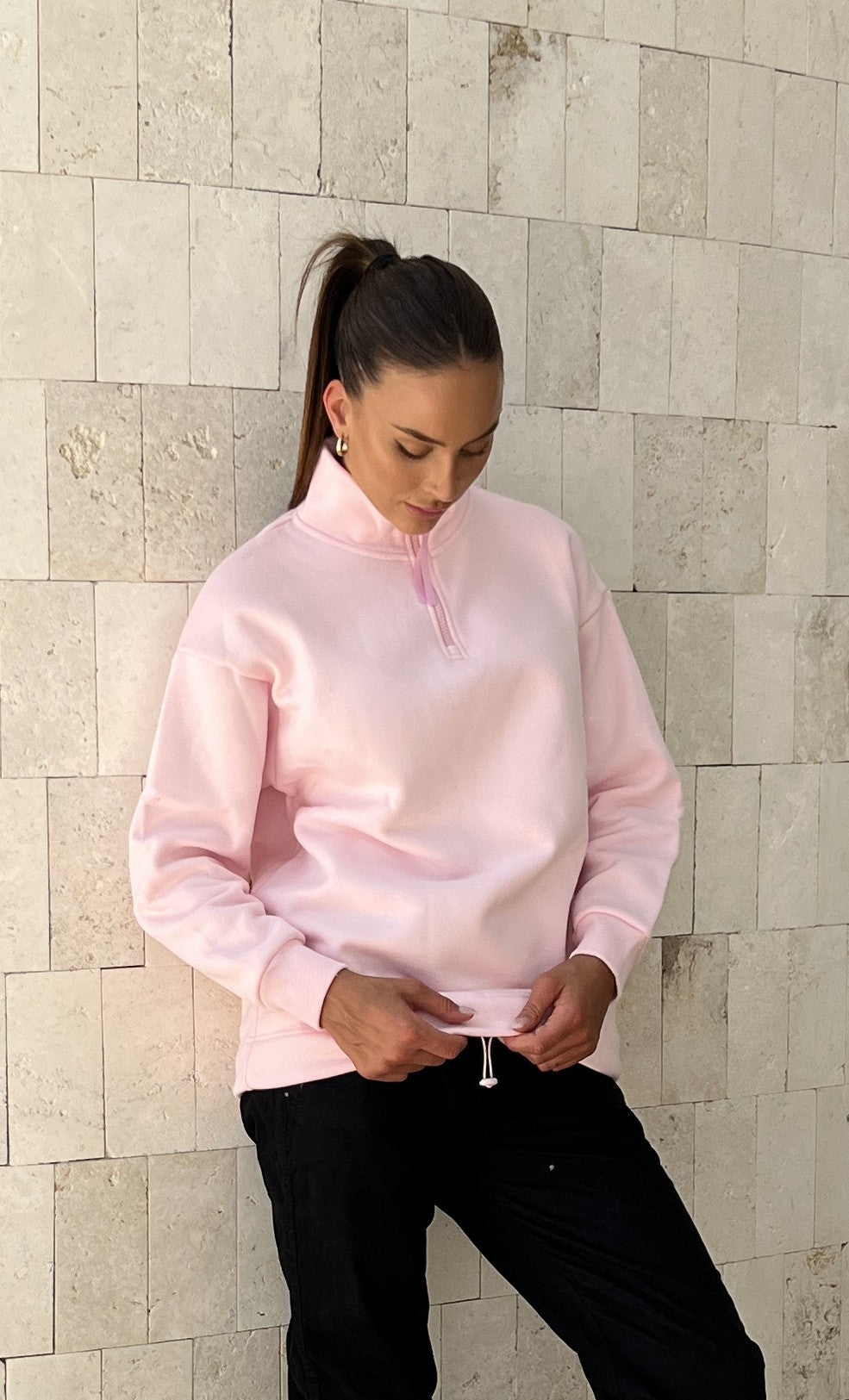 Alora Pink Half Zip Sweater