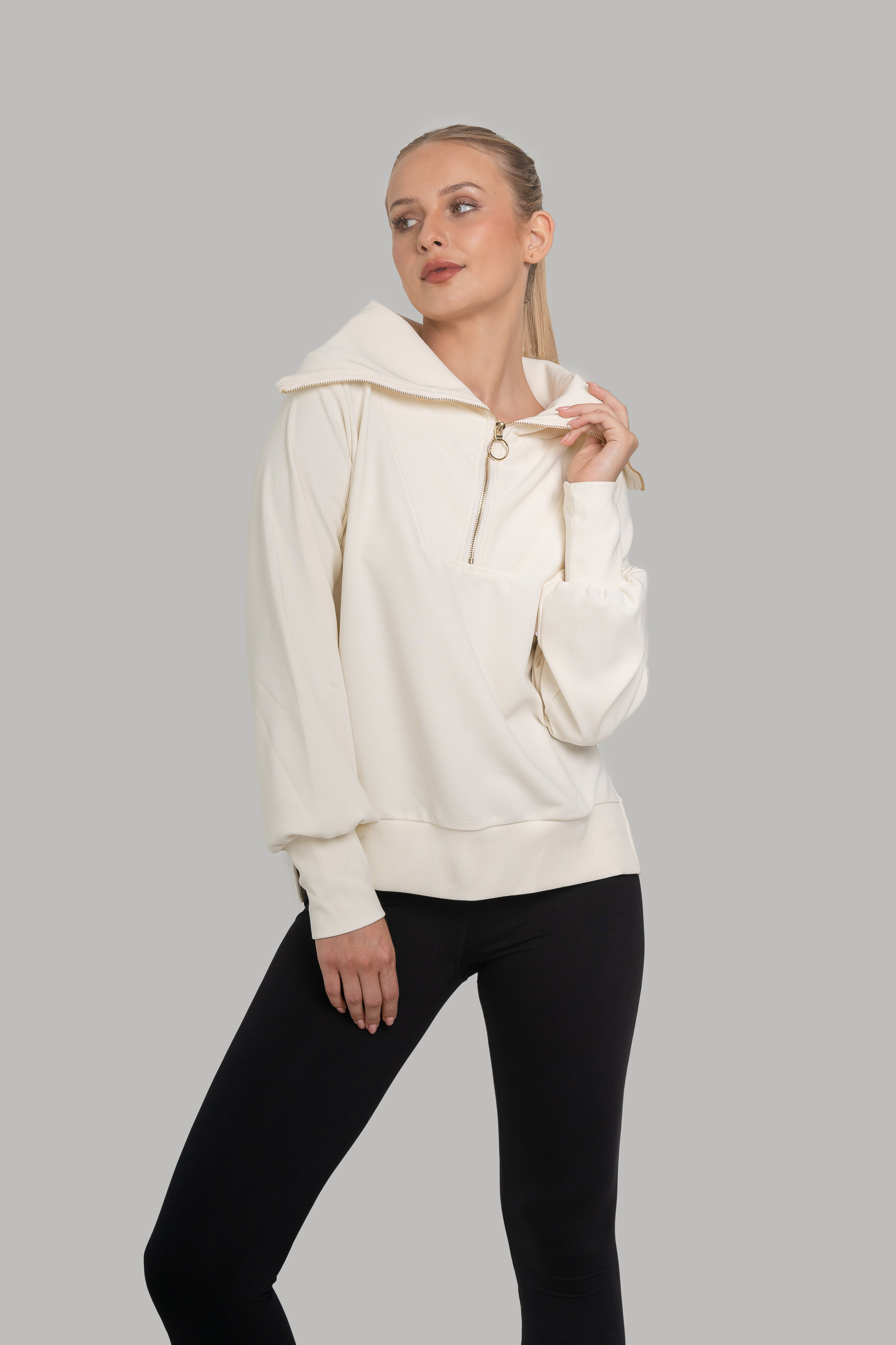 Lyra Long Half Zip Sweater Cream