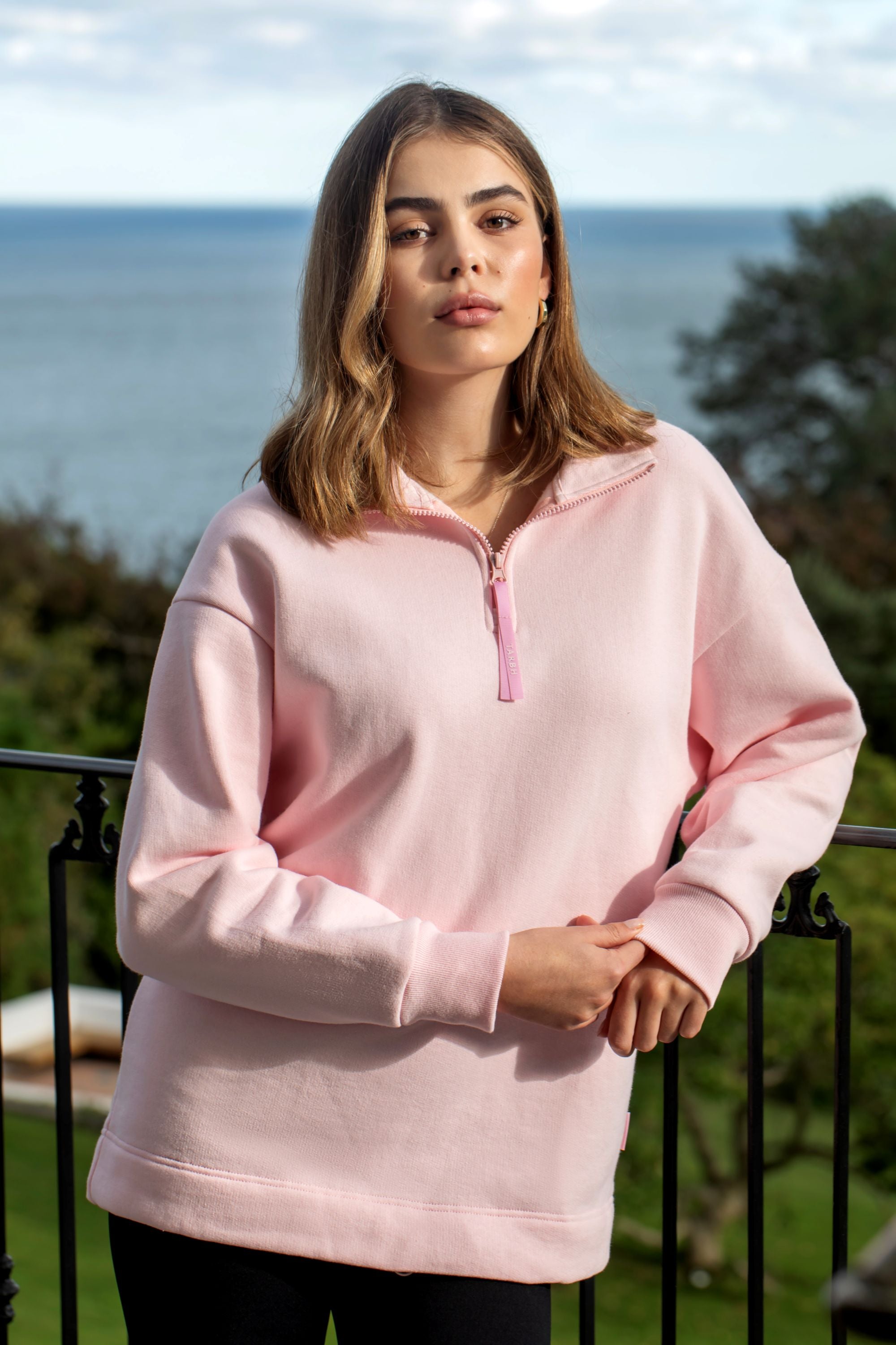 Alora Pink Half Zip Sweater