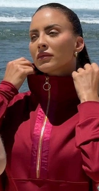 LUMI SATIN LINED HALF ZIP DARK CHERRY